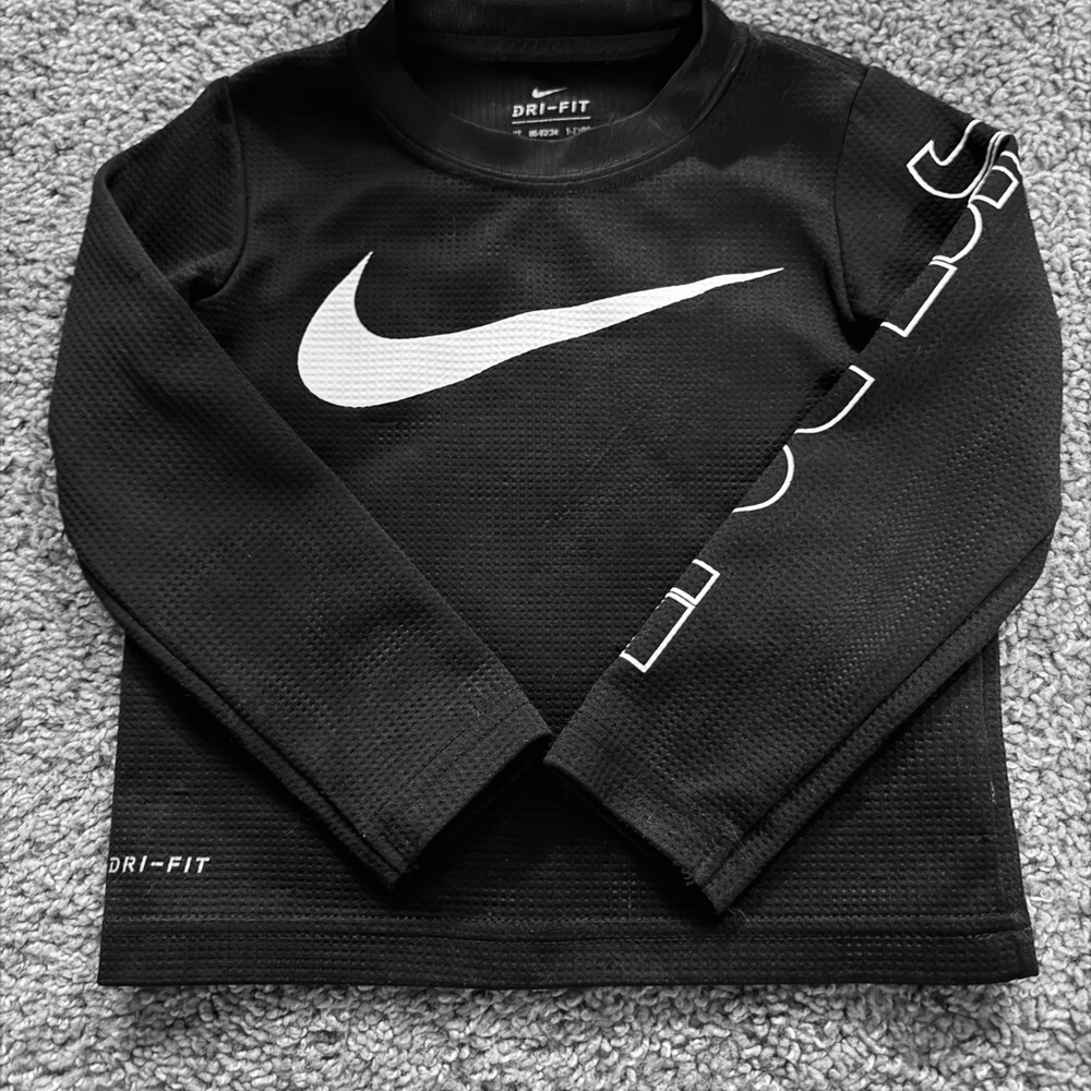 Nike Dri-FIT Black Long Sleeve Sweatshirt with White Swoosh